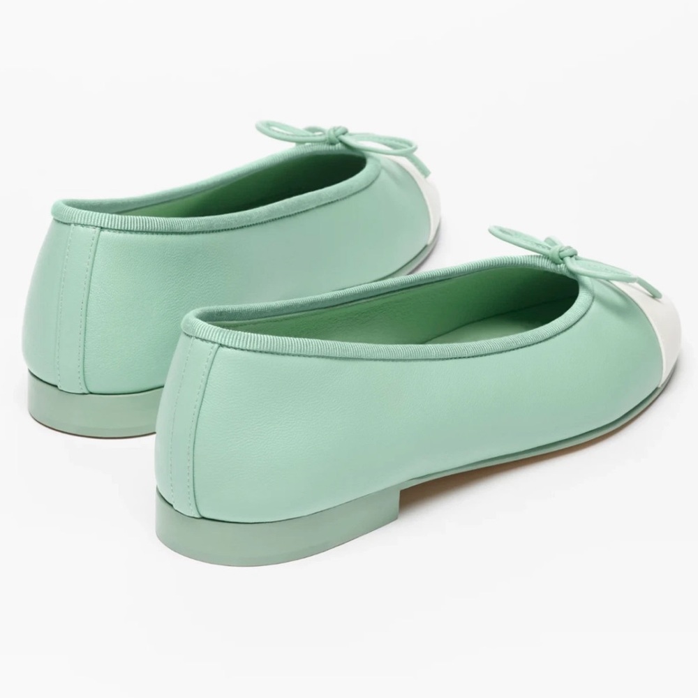 Chanel 26S Mint Green White Lambskin Leather CC Logo Ballet Ballerina Flat 37.5 - Picture 14 of 16